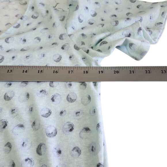 Loft Button Up Shirt Top Womens Medium Light Blue Dots Lace On Shoulder V-Neck - Picture 10 of 11